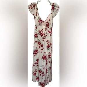 Floral Backless Maxi Dress in Red and White